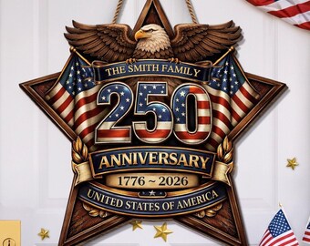 Personalized America 250th Anniversary Wood Wread, Built On Hope And Courage Wooden Sign, Custom Patriot Family Name Door Hanger