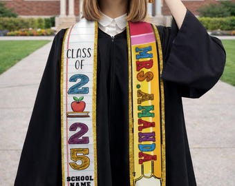 Estola de lápiz para graduación - Banda de graduación personalizada - Estola de graduación para maestros, Banda para maestros