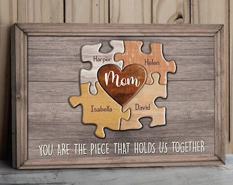 Lienzo personalizado para mamá con rompecabezas "Eres la pieza que nos mantiene unidos", arte de pared, regalo para el Día de la Madre para mamá y abuela.