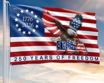 Bandera patriótica estadounidense de 250 años de libertad, Betsy Ross 1776-2026, historia estadounidense, patriótica, regalo del 4 de julio