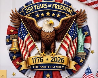 Letrero de madera personalizado para el 250 aniversario de Estados Unidos, "Que la libertad brille con fuerza", decoración del hogar con nombre familiar personalizado