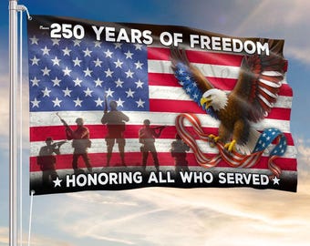 Bandera de los 250 años de libertad, bandera de los veteranos del águila americana, bandera patriótica de la historia estadounidense