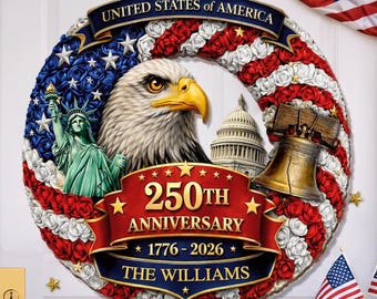 Corona de madera personalizada del 250 aniversario de Estados Unidos, letrero "La libertad nos sienta bien", colgador de puerta patriótico personalizado