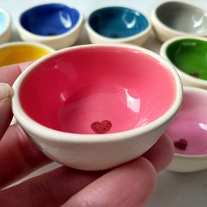 14 colors heart stamped ring dish, colorful ceramic ring holder for engagement gift, glazed ring dish for wedding gift for bridal shower, image 1