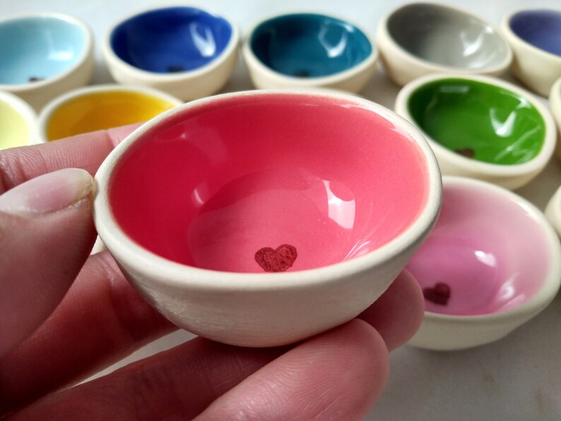14 colors heart stamped ring dish, colorful ceramic ring holder for engagement gift, glazed ring dish for wedding gift for bridal shower, image 1