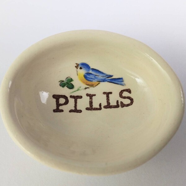 Pills dish, printed pill holder, decorative pill dish, windowsill pill dish, blue bird pill dish, mother's Day gift for mom gift for grandma