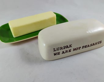 Plat à beurre LURPAK LOVER'S, estampé de votre phrase personnalisée sur un plateau à beurre coloré personnalisé, ensemble de cuisine en poterie en céramique 2 pièces