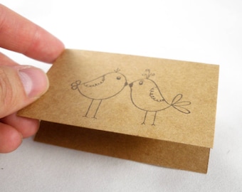 hand stamped custom gift card in white or brown kraft - love birds stamp - wedding, anniversary, engagement, wedding gift card