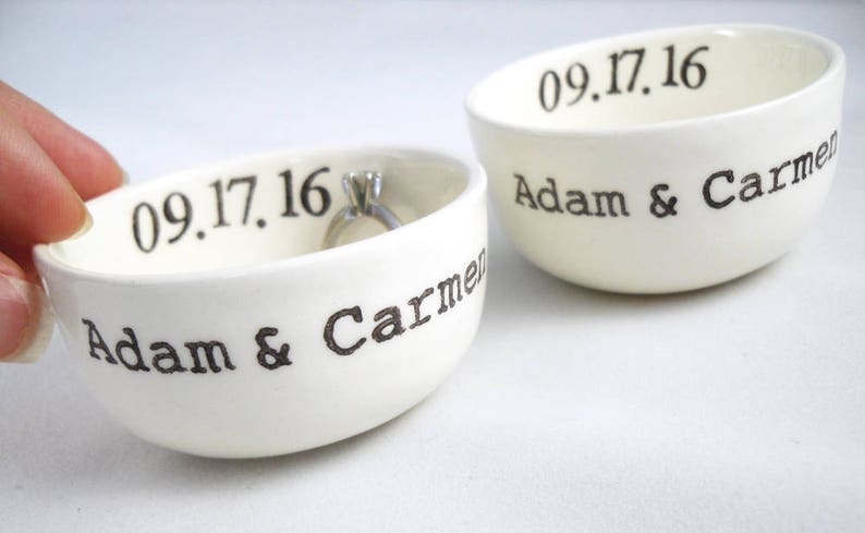 Bride and Groom wedding gift idea couple christmass gift for the newly weds Set of 2 Matching Custom Ceramic Ring Holders for the Mr /& Mrs