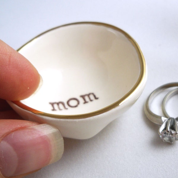 mothers day gift for mom ring dish, printed clay ring dish for mother with a gold luster rim, gift for mom from children, gift for grandma