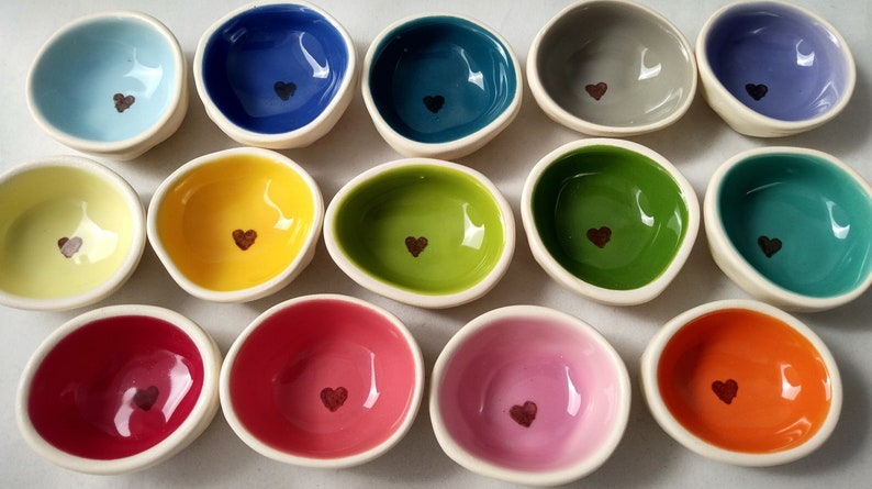 14 colors heart stamped ring dish, colorful ceramic ring holder for engagement gift, glazed ring dish for wedding gift for bridal shower, image 4