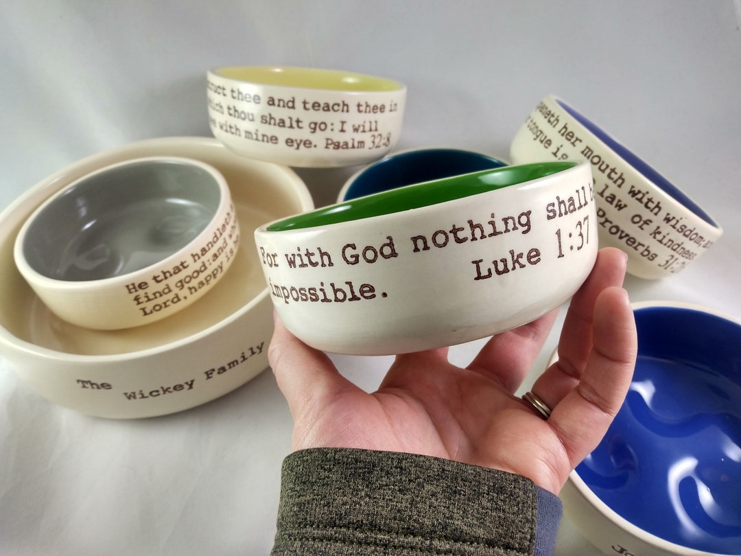 FRONT & BACK Text Personalized Set of Scripture Bowls for the Family ...