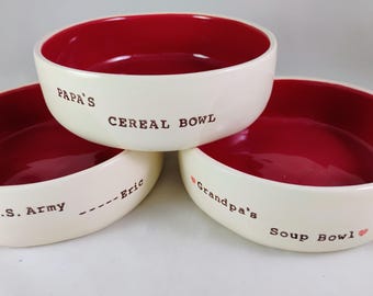 TAZÓN ROJO RUBÍ, texto personalizado, grande o pequeño, tazón de cereal, tazón de pasta, tazón de refrigerio, tazón de palomitas de maíz, regalo para papá, regalo para mamá, regalo para abuelo