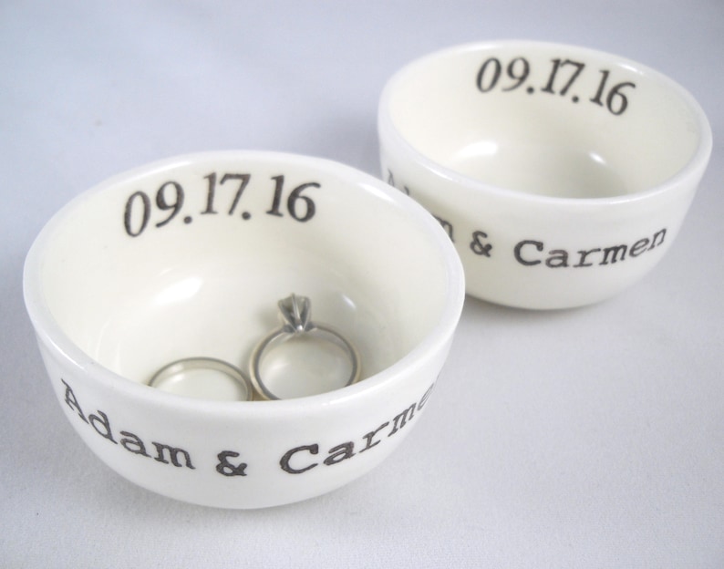 Bride and Groom wedding gift idea couple christmass gift for the newly weds Set of 2 Matching Custom Ceramic Ring Holders for the Mr /& Mrs