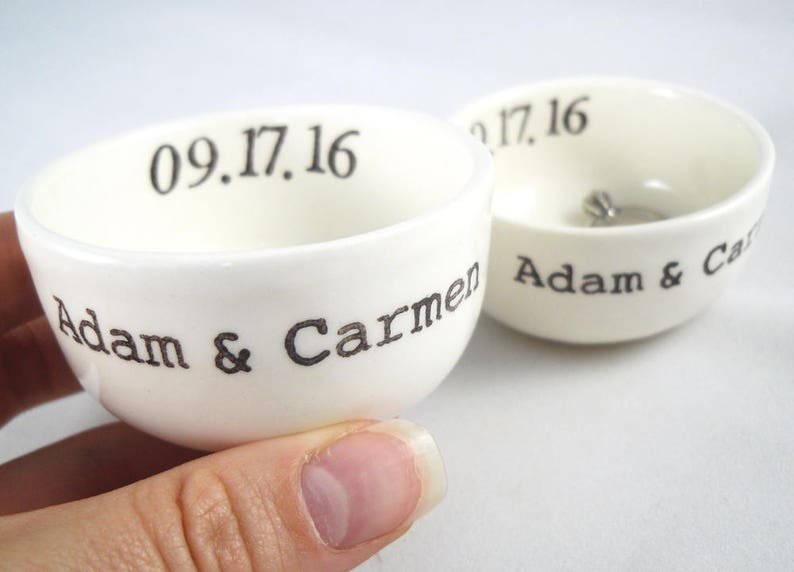 Bride and Groom wedding gift idea couple christmass gift for the newly weds Set of 2 Matching Custom Ceramic Ring Holders for the Mr /& Mrs