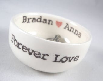 Personalized wedding ring holder engagement gift for bridal shower gift ceramic ring dish with red heart custom text gift for wife favors