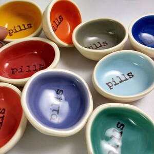 14 colors pill dish, self care gift, mother's Day gift, small ceramic pill dish, stamped pill holder, decorative pill organizer, pill bowl image 2