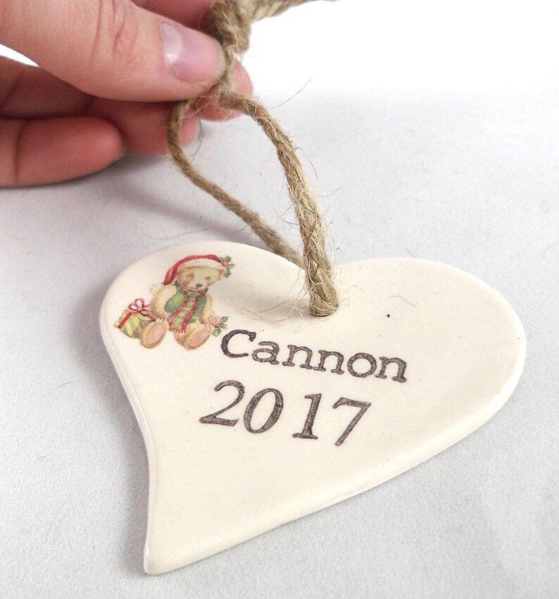 Present Tag Stamped Heart Ornament Custom Baby Ornament Baby Gift Custom christmas Ornament Baby christmas Gift christmas Decor