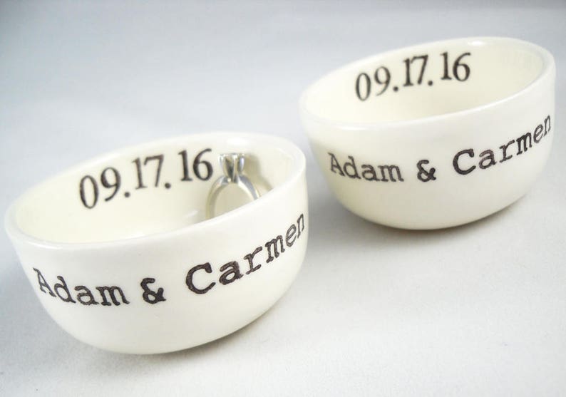 Bride and Groom wedding gift idea couple christmass gift for the newly weds Set of 2 Matching Custom Ceramic Ring Holders for the Mr /& Mrs