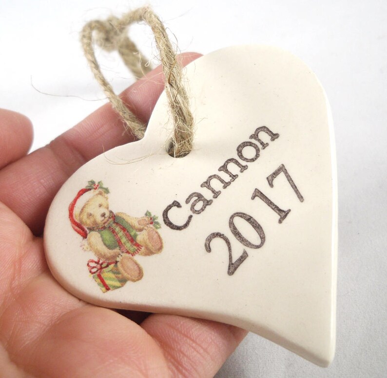 Present Tag Stamped Heart Ornament Custom Baby Ornament Baby Gift Custom christmas Ornament Baby christmas Gift christmas Decor