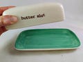 CUSTOM SMALL TEXT coral glazed butter dish, gift for mom, butter tray for grandma, 2 piece butter dish with removable lid, personalized