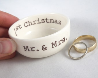 First Christmas as mr & mrs gift for couple, his and hers winter wedding ring holder, for every couple, couples gifts, gift for bride wife