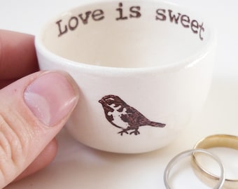 CUSTOM RING DISH wedding ring dish ceramic ring pillow engagement gift bird themed wedding bride to be gift for christmas's for newly weds
