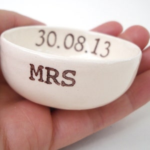 custom MRS gift wedding date RING HOLDER gift for bride ring holder wedding date bridal shower gift hers ring pillow wedding gift ceramic image 2