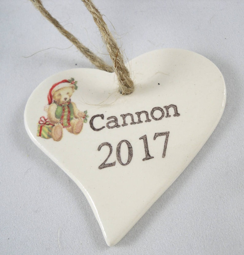 Present Tag Stamped Heart Ornament Custom Baby Ornament Baby Gift Custom christmas Ornament Baby christmas Gift christmas Decor