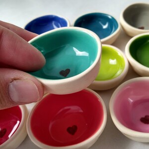 14 colors heart stamped ring dish, colorful ceramic ring holder for engagement gift, glazed ring dish for wedding gift for bridal shower, image 2