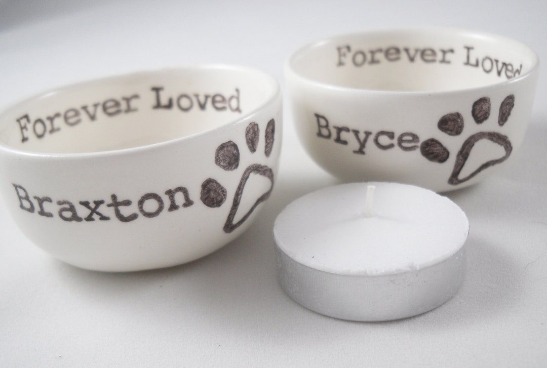 Custom Pet Memorial Candle Holder Paw Print Forever Loved Dog Etsy