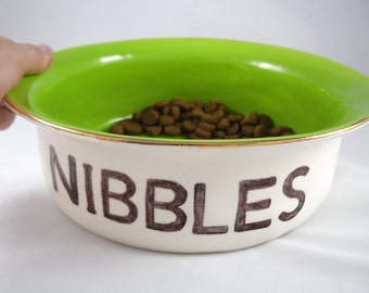PERSONALIZE PET BOWL handmade ceramic white earthenware large or small personalized dog dish food dish or water bowl small cat food bowl