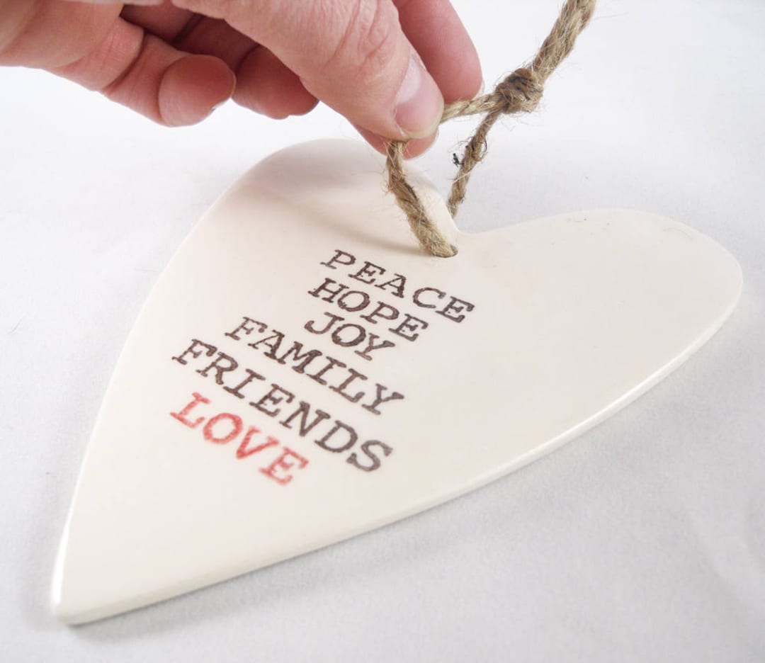 CUSTOM HEART ORNAMENT Ceramic Christmas Ornament Stamped With Personalized Text Christmas Gift ...