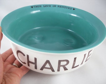 PERSONALIZED PET GIFT, add a gold or silver rim to custom dog bowl, choose a color options for personalized cat bowl, dog or cat water bowl