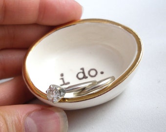 i do RING HOLDER wedding ring holder, engagement ring dish, gold ring holder, gift for bride wedding gift for couple, gift for her, gold rim