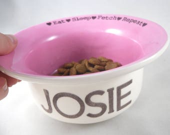 Modern Ceramic Dog Bowl Pink dog dish ceramic, heavy duty, heavyweight, no spill, Dishwasher Safe Food Safe ceramic pet dishes rubber bottom