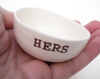 HERS RING DISH engagement gift idea gift for bride to be bridal shower gift wedding ring warmer ceramic ring holder ready to ship ring dish