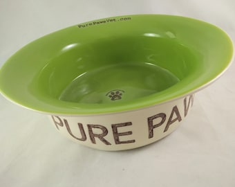 COMPANY LOGO STAMPED in dog bowl for pet store, heavy duty ceramic cat or dog bowl with rubber bottom, custom color, custom text, 2 sizes