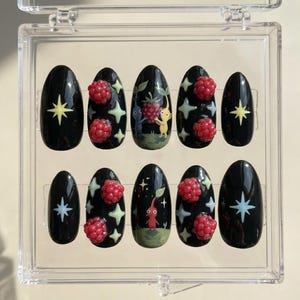 Clover Pik Press on Nails | 3D Raspberry Galaxy Almond Fake Nails