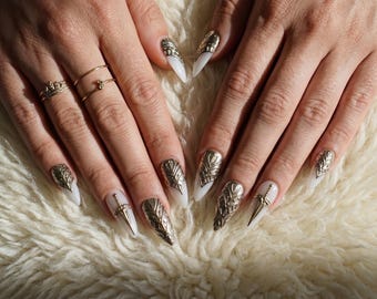 Gothic Silver Armor Nails | 3D Sword Stiletto Press Ons