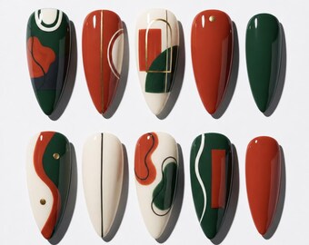 Minimalist Boho Geometric Almond Nails | Abstract Fall Gel