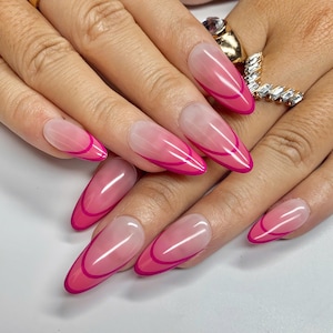 French Blossom – Press-On Nails with Neutral Pink Base, Classic French Tips & Subtle Floral Accents | Handmade Fake Nails Glue-On Nail