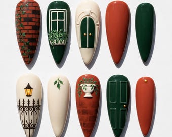 Cottagecore Architecture Almond Nails | Dark Academia Fall