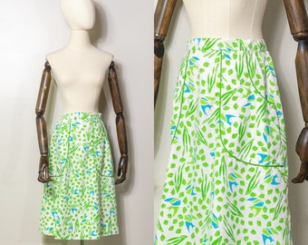 1970s green and blue tropical fish and shells hand screen-printed skirt | vintage The Vested Gentress nautical screenprint A-line skirt | S