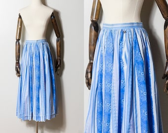 vintage 1980s blue striped dirndl skirt | 80s floral print Bavarian folk skirt | S