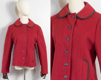 vintage 1980s red wool tailored jacket | 80s Trachten aus Österreich von Mackintosh green trim Peter Pan collar jacket | S