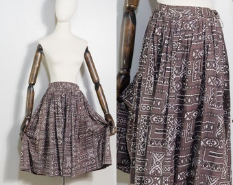 vintage 1950s brown bandana print skirt | 50s Abby Michael Ltd. novelty print cotton full skirt | S