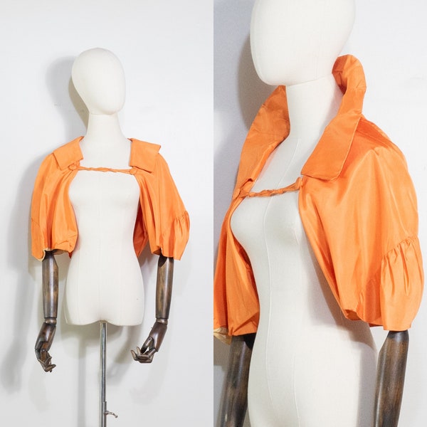 vintage 1930s orange taffeta bolero jacket / 30s 40s prange sherbet puffed sleeve cropped jacket / S-M