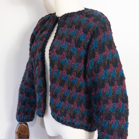 1980s geometric multicolor handmade cardigan blac… - image 7