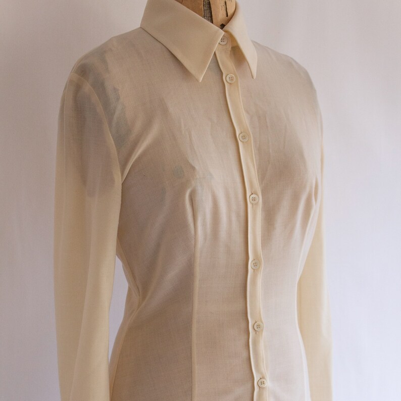 XS 0 IT 38 90s Italian designer stretch wool shirt vintage 1990s Piazza Sempione ivory blouse
